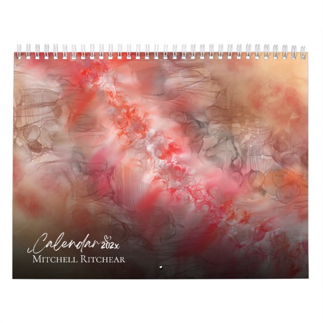 Customise Orange Burgundy Grey Watercolor marble Calendar (Cover)