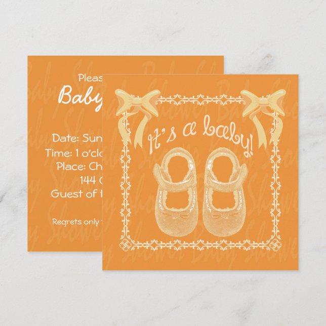 Customise Orange unisex baby shower invitation (Front/Back)
