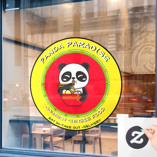 Customise Panda Bear Noodles Chinese Restaurant  Window Cling (Cafe Window)