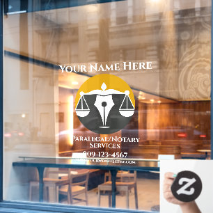 Customise Paralegal Notary Services Business Front Window Cling