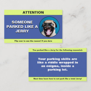 Customise Parked Like a Jerry, funny parking prank Calling Card