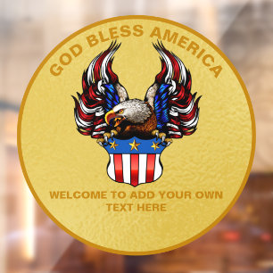 Customise Patriotic Eagle USA Flag Gold  Window Cling
