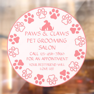 Customise Paws Claws Pet Grooming Front Door Pink Window Cling