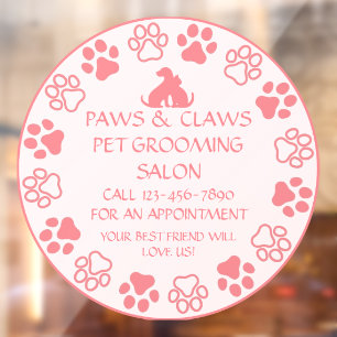 Customise Paws Claws Pet Grooming Front Pink Window Cling
