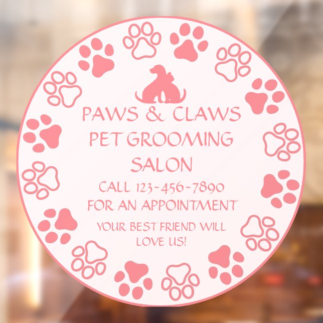 Customise Paws Claws Pet Grooming Front Pink Window Cling (Sheet 2)