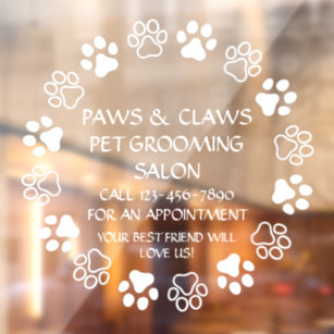 Customise Paws Claws Pet Grooming Front   Window Cling