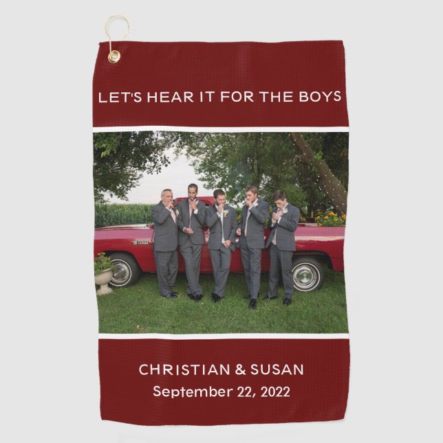 Customise Personal Wedding Photo RED BURGUNDY Golf Towel (Front)