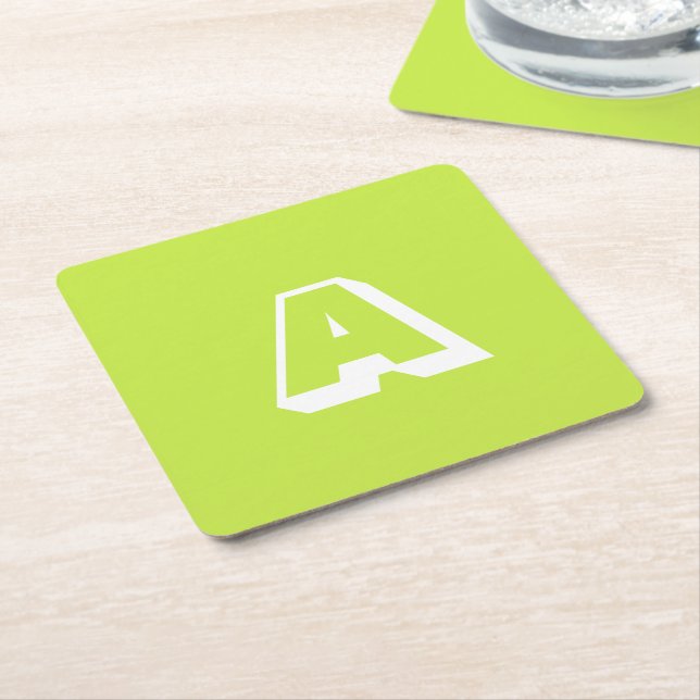Customise, personalise alphabet initial monogram square paper coaster (Angled)