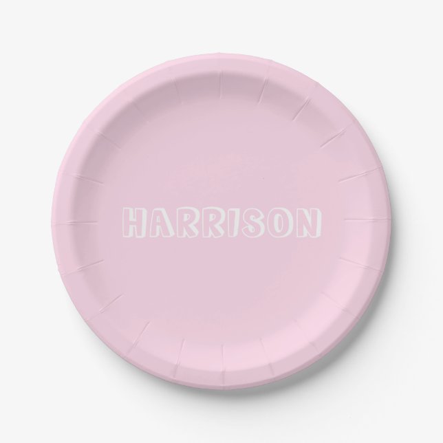 Customise, personalise Birthday Name, text pink Paper Plate (Front)