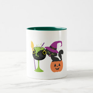 Customise Personalise Halloween Witch Black Cat Tw Two-Tone Coffee Mug