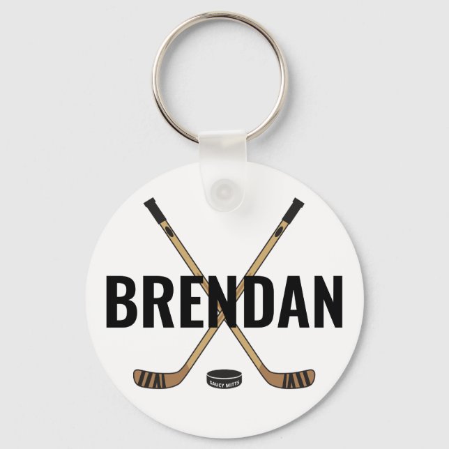Customise Personalise Hockey Name Hockey Sticks Key Ring (Front)