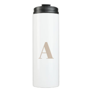 Customise personalise initial letter beige white thermal tumbler