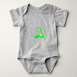 Customise, personalise initial monogram neon green baby bodysuit