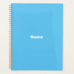 customise, personalise it with name turquoise blue planner<br><div class="desc">Minimalist sky blue custom text,  year,  name,  monogram,  initials simple elegant personalised Planner.
Custom white text on sky blue plain solid colour background.</div>