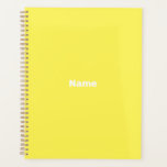 customise, personalise it with name, yellow white planner<br><div class="desc">Minimalist yellow custom text,  year,  name,  monogram,  initials simple elegant personalised Planner.
Custom white text on yellow plain solid colour background.</div>