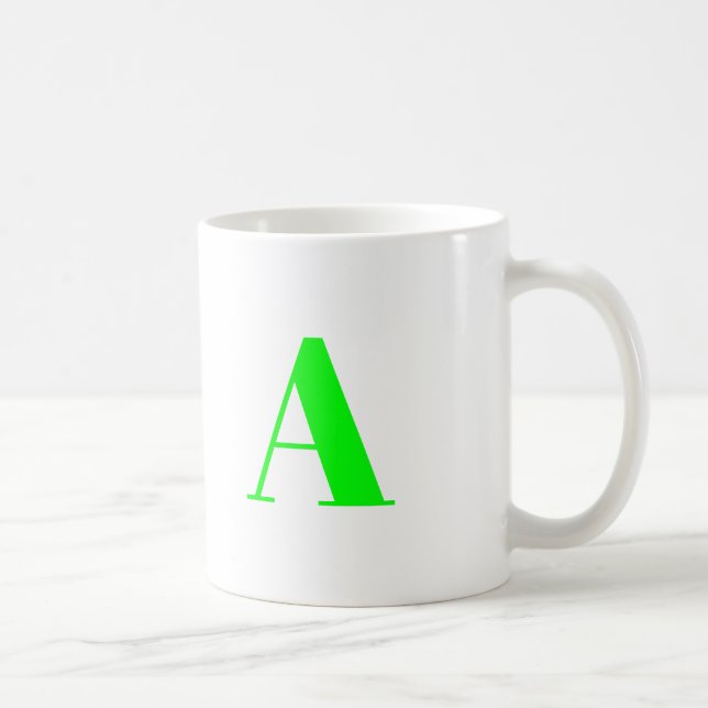 Customise, personalise monogram initial neon green coffee mug (Right)