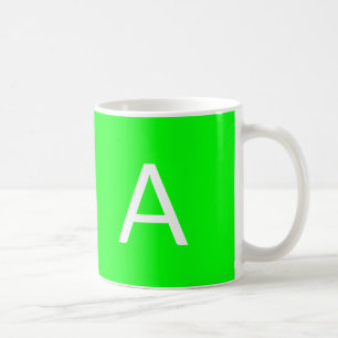 Customise, personalise monogram initial neon green coffee mug