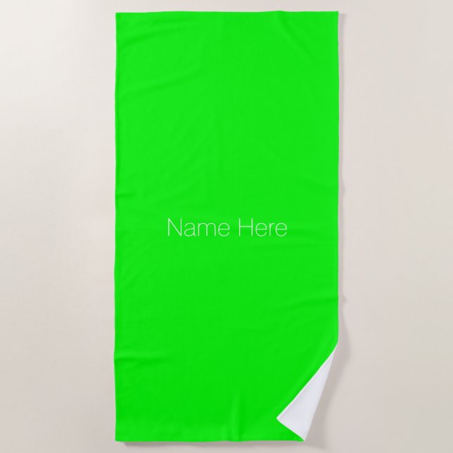 Customise personalise name monogram neon green beach towel (Front)