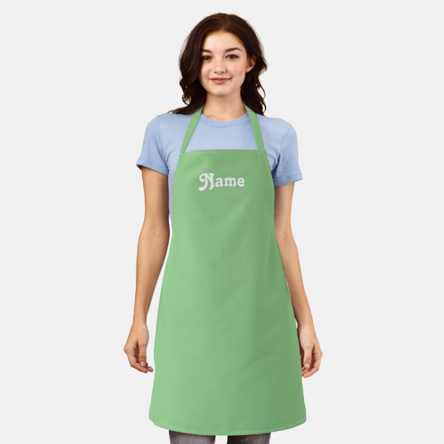 Customise personalise NAME monogram sage green Apron (Worn)