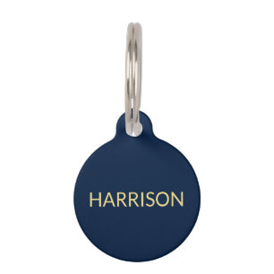 Customise personalise navy blue gold dog Name Info Pet Tag