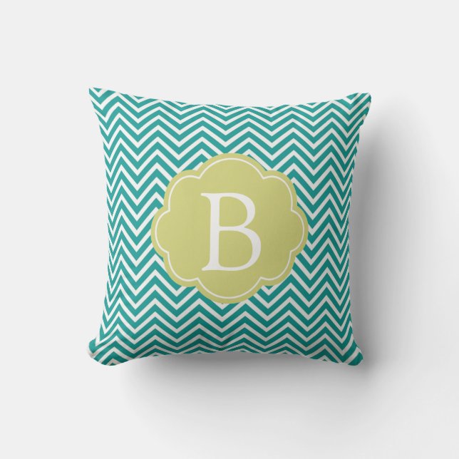 Customise, personalise teal and lime chevron cushion (Front)