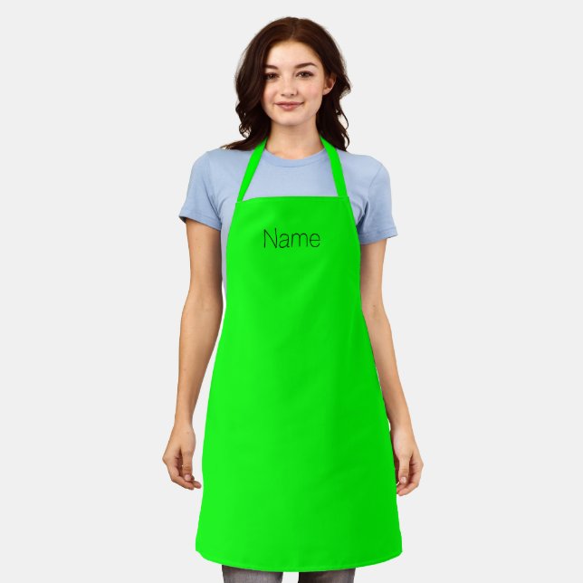 Customise personalise with NAME neon green black Apron (Worn)