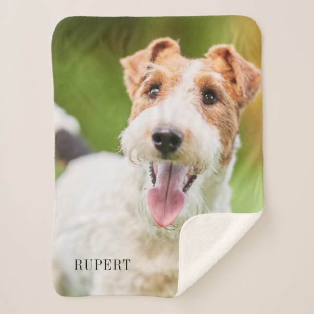 Customise Pet Name Photo Typography Sherpa Blanket (Front)