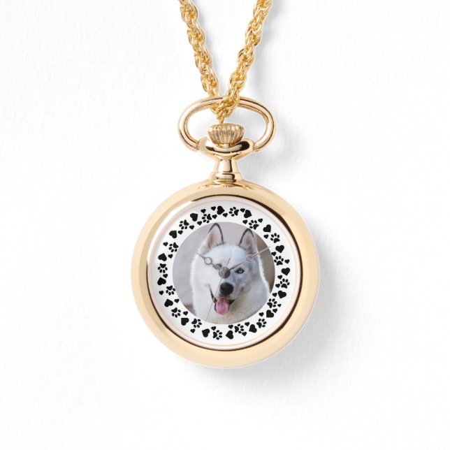 Customise Pet Photo Dog Paw Prints in Hearts Frame Watch (Front)