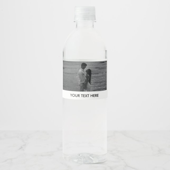Customise Photo and Text elegant wedding Water Bottle Label (Front)