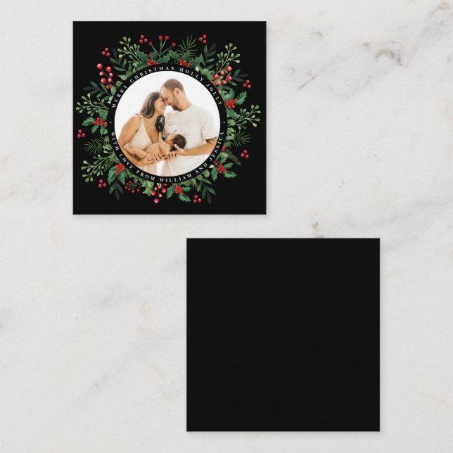 Customise Photo Botanical Greenery Christmas Card (Front/Back)