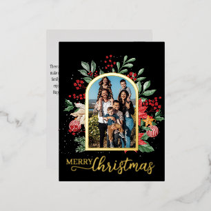Customise Photo Botanical Greenery Christmas Foil Holiday Postcard