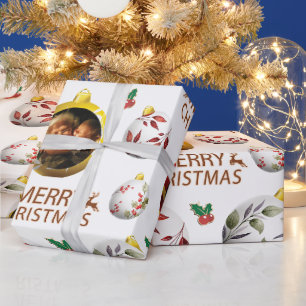 Customise Photo Christmas-Ball-Ornament Pattern Wrapping Paper
