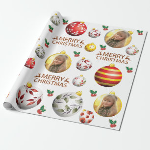 Customise Photo Christmas-Ball-Ornament Pattern Wrapping Paper