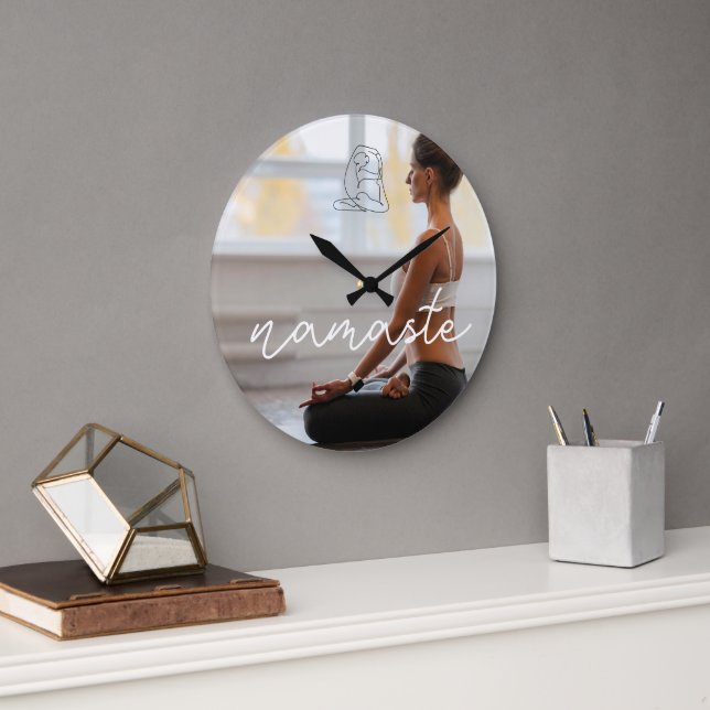 Customise Photo Modern Yoga Namaste Script Clock (Office)