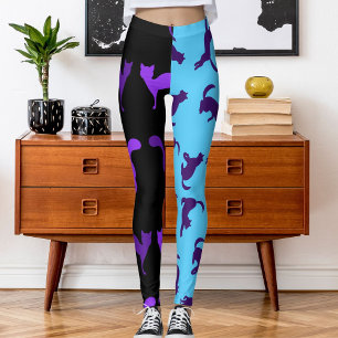 Customise Photo Pet Cat Pattern Purple Azure Black Leggings