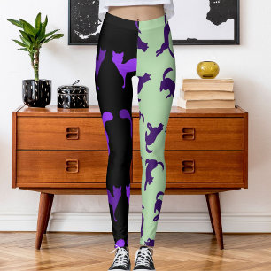 Customise Photo Pet Cat Pattern Purple Black Leggings