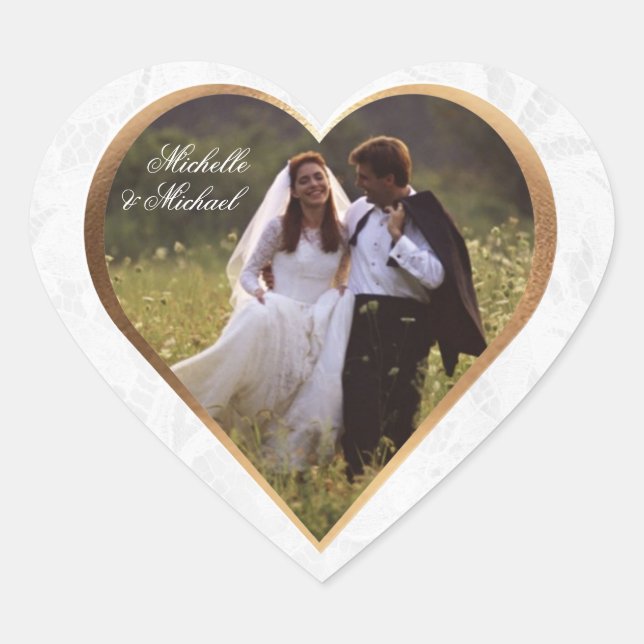 Customise Photo Wedding Thank You Heart Sticker (Front)