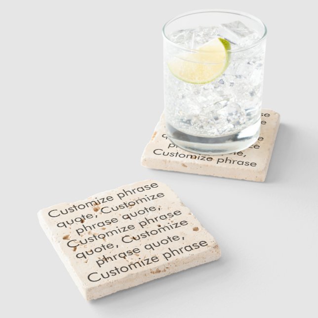 Customise phrase quote, elegant black letters stone coaster (Side)