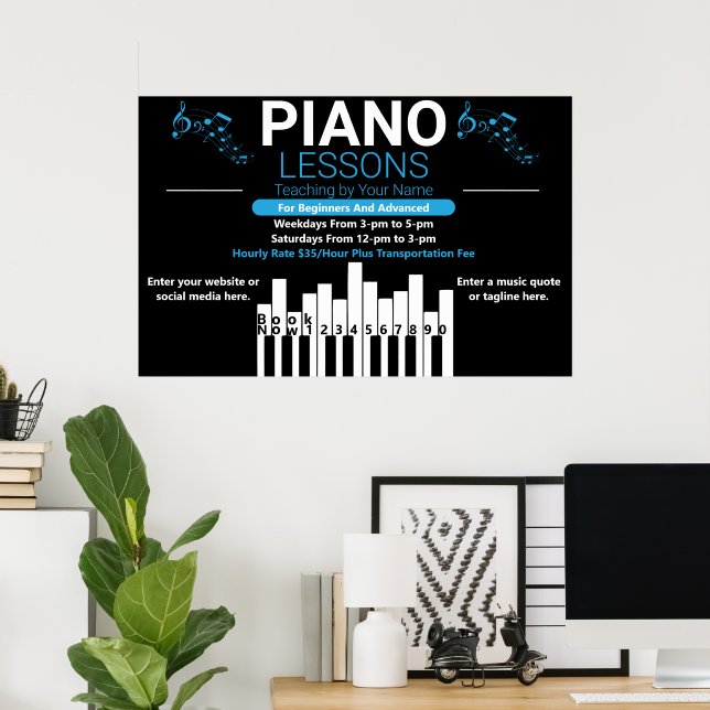 Customise Piano Lessons Music Teacher Yard Poster (Home Office)