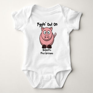 Customise Piggin' Out 1st Christmas Baby Tee