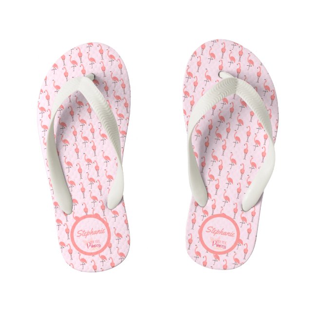 Customise Pink Flamingo Pattern Little Princess Kid's Flip Flops (Footbed)