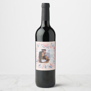 Customise Pink flowers Happy Valentine's Day Wine Label