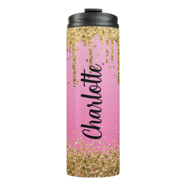 Customise Pink Glitter Thermal Tumbler (Front)