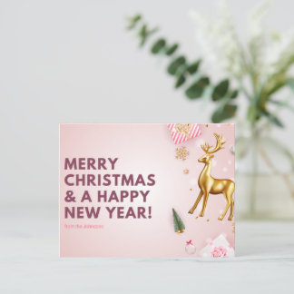 Customise Pink Merry Christmas and Happy New Year Postcard