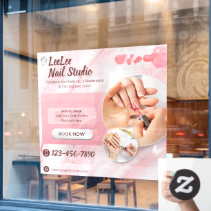 Customise Pink White Modern Nail Salon Promotional Window Cling