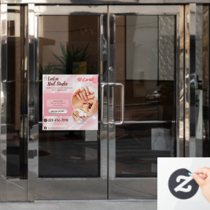 Customise Pink White Modern Nail Salon Promotional Window Cling