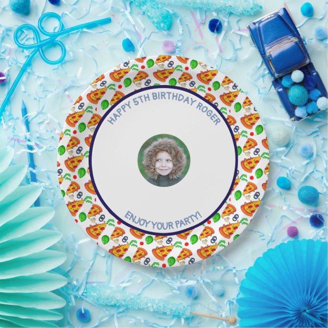 Customise Pizza Birthday Party Little Boy Picture Paper Plate (Party)