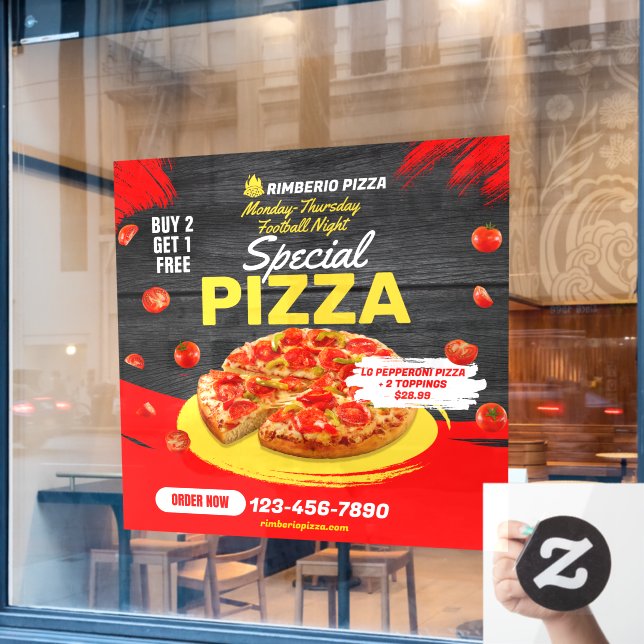 Customise Pizza Football Night Pepperoni Deal Window Cling (Cafe Window)