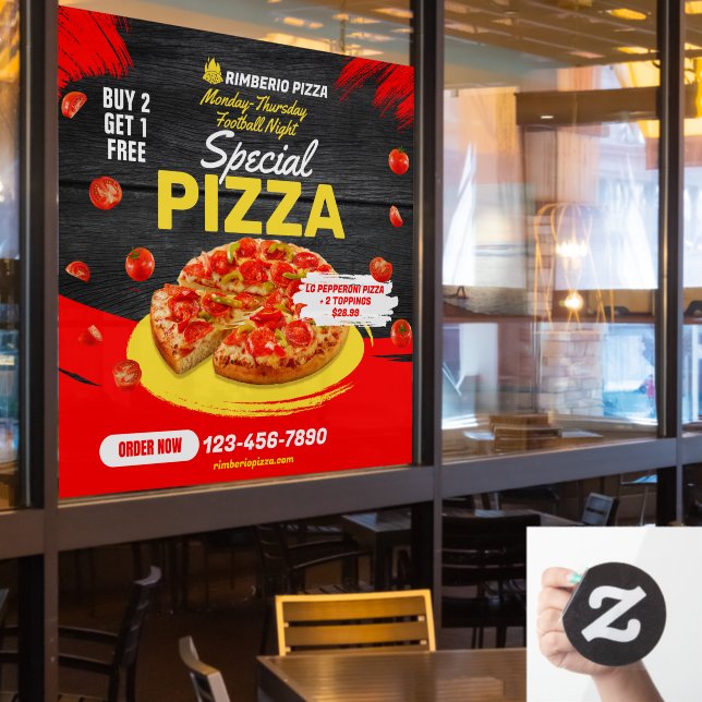Customise Pizza Football Night Pepperoni Deal Window Cling (Restaurant Window)