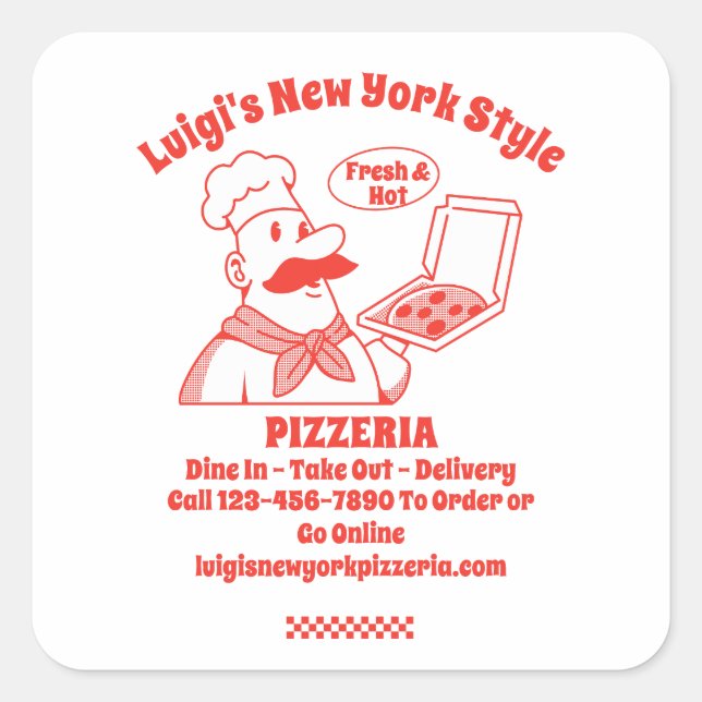 Customise Pizza Restaurant Detailed Graphic  Square Sticker (Front)